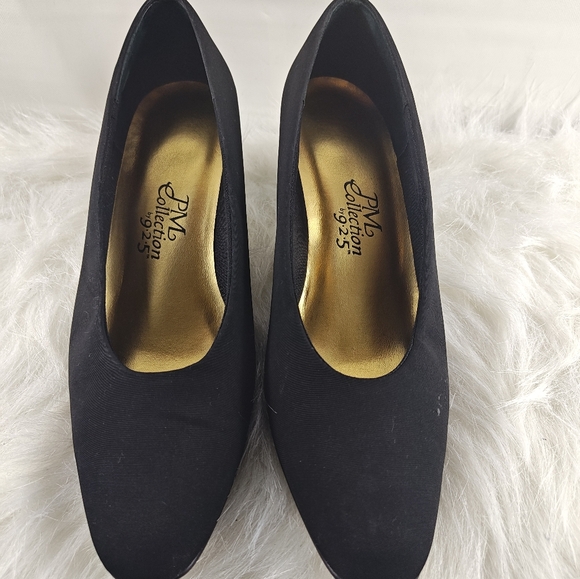 PM Collection By 925 Womens Black Satin Leather Fabric Formal Heels size 8M - Picture 1 of 15